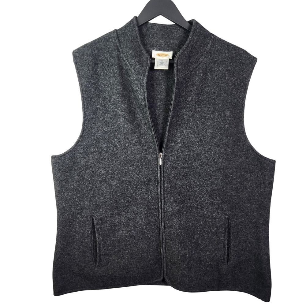 Talbots Zip Front 100% Wool Vest XL Charcoal Grey Pockets Classic Vintage Basic